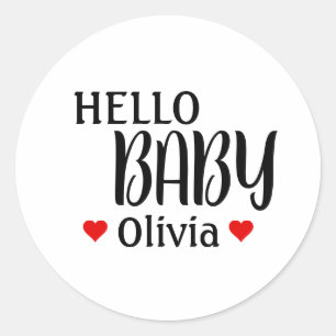 Hello Baby Olivia Red Hearts Baby Shower Stickers