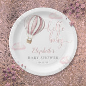 Hello Baby Pink Hot Air Ballon Babydusche Pappteller