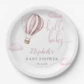 Hello Baby Pink Hot Air Ballon Babydusche Pappteller (Vorderseite)