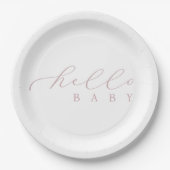 Hello Baby Pink Script Minimalistisch Baby Dusche Pappteller (Vorderseite)