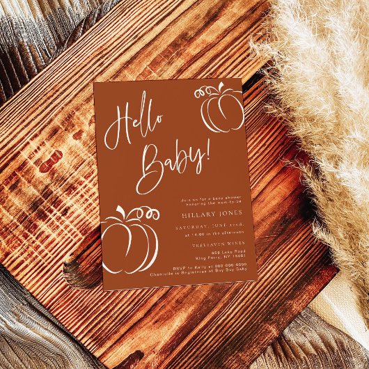 Hello Baby Pumpkin Terracotta Bohemisch Baby Dusch Einladung