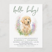 Hello Baby Puppy Dog Modern Sage Green Baby Dusche Postkarte (Vorderseite)