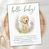 Hello Baby Puppy Dog Modern Sage Green Baby Dusche Postkarte