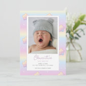 Hello Baby Rainbow Custom Foto Geburtserklärung Einladung (Stehend Vorderseite)