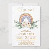 Hello Baby Rainbow Floral Watercolor Baby Showroom Einladung (Vorderseite)