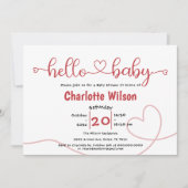 Hello Baby Red Heart Minimal Baby Dusche Einladung (Vorderseite)