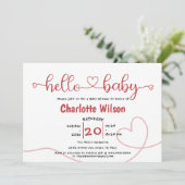 Hello Baby Red Heart Minimal Baby Dusche Einladung (Stehend Vorderseite)