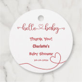 Hello Baby Red Heart Minimal Baby Dusche Geschenkanhänger (Rückseite)