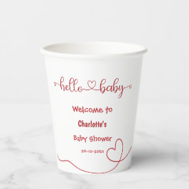 Hello Baby Red Heart Minimal Baby Dusche Pappbecher