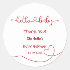 Hello Baby Red Heart Minimal Baby Dusche Runder Aufkleber