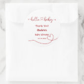 Hello Baby Red Heart Minimal Baby Dusche Runder Aufkleber (Tasche)