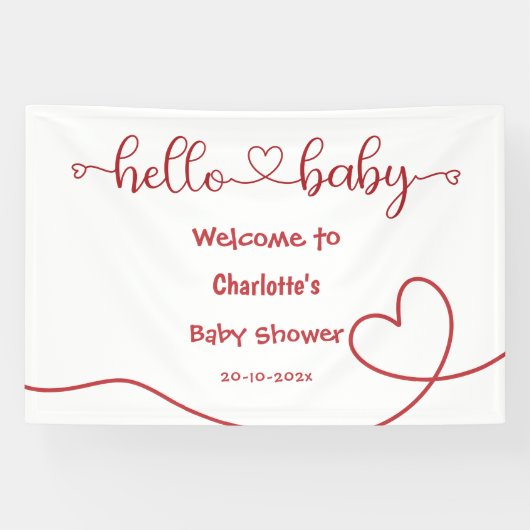 Hello Baby Red Heart Minimal Baby Shower Banner (Horizontal)