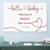 Hello Baby Red Heart Minimal Baby Shower Banner (Messe)