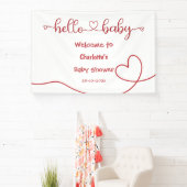 Hello Baby Red Heart Minimal Baby Shower Banner (InSitu)