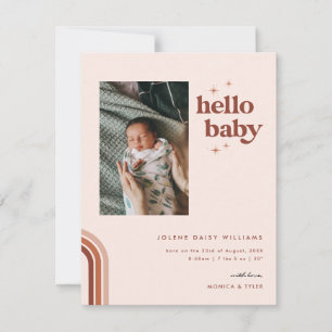 Hello Baby   Retro Boho Birth Ankündigung