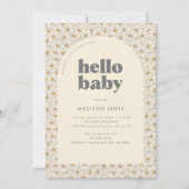Hello Baby Retro Boho Daisy Baby Shower Einladung (Vorderseite)