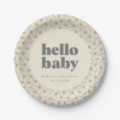 Hello Baby Retro Boho Daisy Custom Pappteller (Vorderseite)