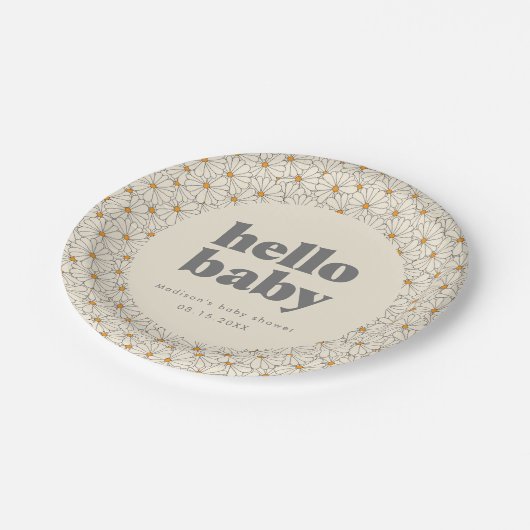 Hello Baby Retro Boho Daisy Custom Pappteller (Schrägansicht)