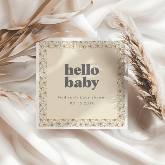 Hello Baby Retro Boho Daisy Custom Serviette