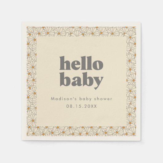 Hello Baby Retro Boho Daisy Custom Serviette (Vorderseite)