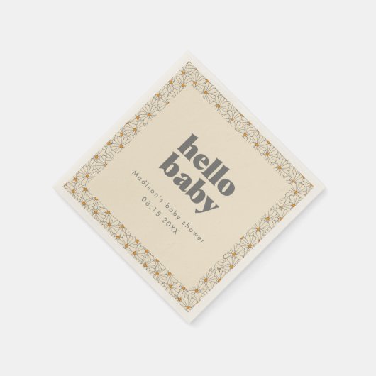 Hello Baby Retro Boho Daisy Custom Serviette (Ecke)