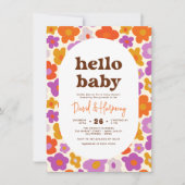Hello Baby Retro Daisy Orange & Lila Baby Dusche Einladung (Vorderseite)