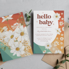 Hello Baby | Retro Daisy Rainbow Baby Show Einladung