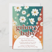 Hello Baby | Retro Daisy Rainbow Baby Show Einladung (Vorderseite)