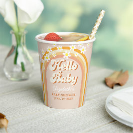 Hello Baby Retro Groovy Baby Shower Pappbecher