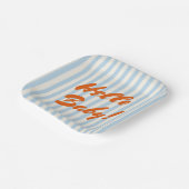 Hello Baby Retro Orange Blue Stripes Baby Dusche Pappteller (Gewinkelt)