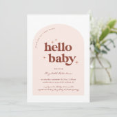 Hello Baby | Retro Pink & Terracotta Kinderdusche Einladung (Stehend Vorderseite)