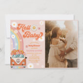 Hello Baby Retro Rainbow Baby Dusche Party Foto Einladung (Vorderseite)