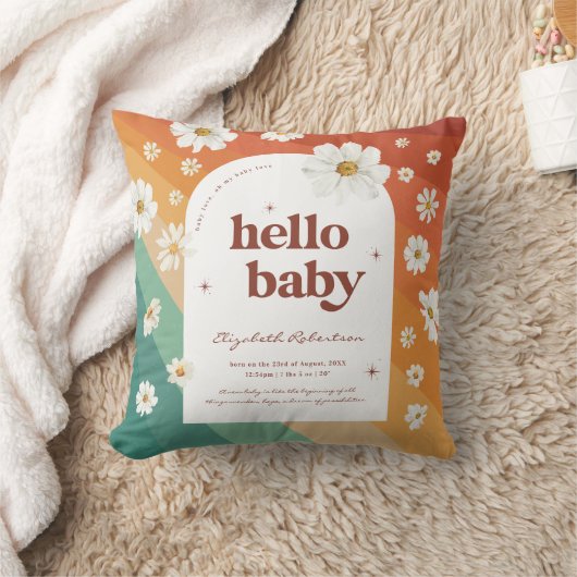 Hello Baby | Retro Rainbow Daisy Birth Stats Kissen (Decke)