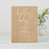 Hello Baby Rustic Kraft Foto Baby Dusche Einladung (Stehend Vorderseite)
