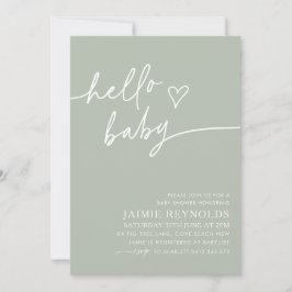 Hello Baby Sage Green Baby Dusche Einladung
