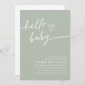 Hello Baby Sage Green Baby Dusche Einladung (Vorne/Hinten)