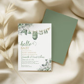 Hello Baby Sage Green Botanical Baby Shower Einladung