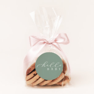 Hello Baby Sage Minimalistisch Script Baby Dusche Runder Aufkleber