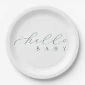 Hello Baby Sage Script Minimalistisch Baby Dusche Pappteller (Vorderseite)