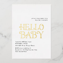 Hello Baby Schwarz-weiß Modern Baby Dusche Folieneinladung