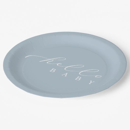Hello Baby Script Minimalistisch Baby Dusche Pappteller (Schrägansicht)