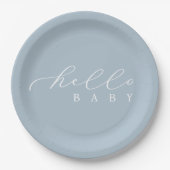 Hello Baby Script Minimalistisch Baby Dusche Pappteller (Vorderseite)