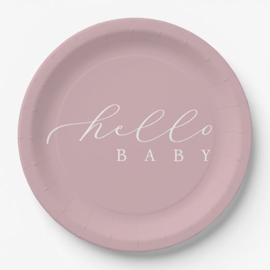 Hello Baby Script Minimalistisch Baby Dusche Pappteller (Vorderseite)