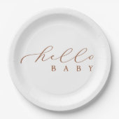 Hello Baby Script Minimalistisch Baby Dusche Pappteller (Vorderseite)