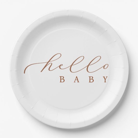 Hello Baby Script Minimalistisch Baby Dusche Pappteller (Vorderseite)