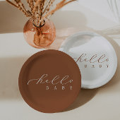 Hello Baby Script Minimalistisch Baby Dusche Pappteller