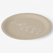 Hello Baby Script Minimalistisch Baby Dusche Pappteller (Schrägansicht)