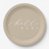 Hello Baby Script Minimalistisch Baby Dusche Pappteller (Vorderseite)