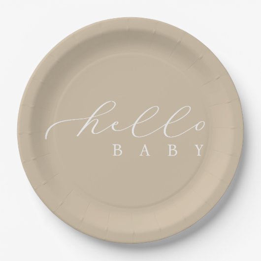 Hello Baby Script Minimalistisch Baby Dusche Pappteller (Vorderseite)