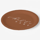 Hello Baby Script Minimalistisch Baby Dusche Pappteller (Schrägansicht)